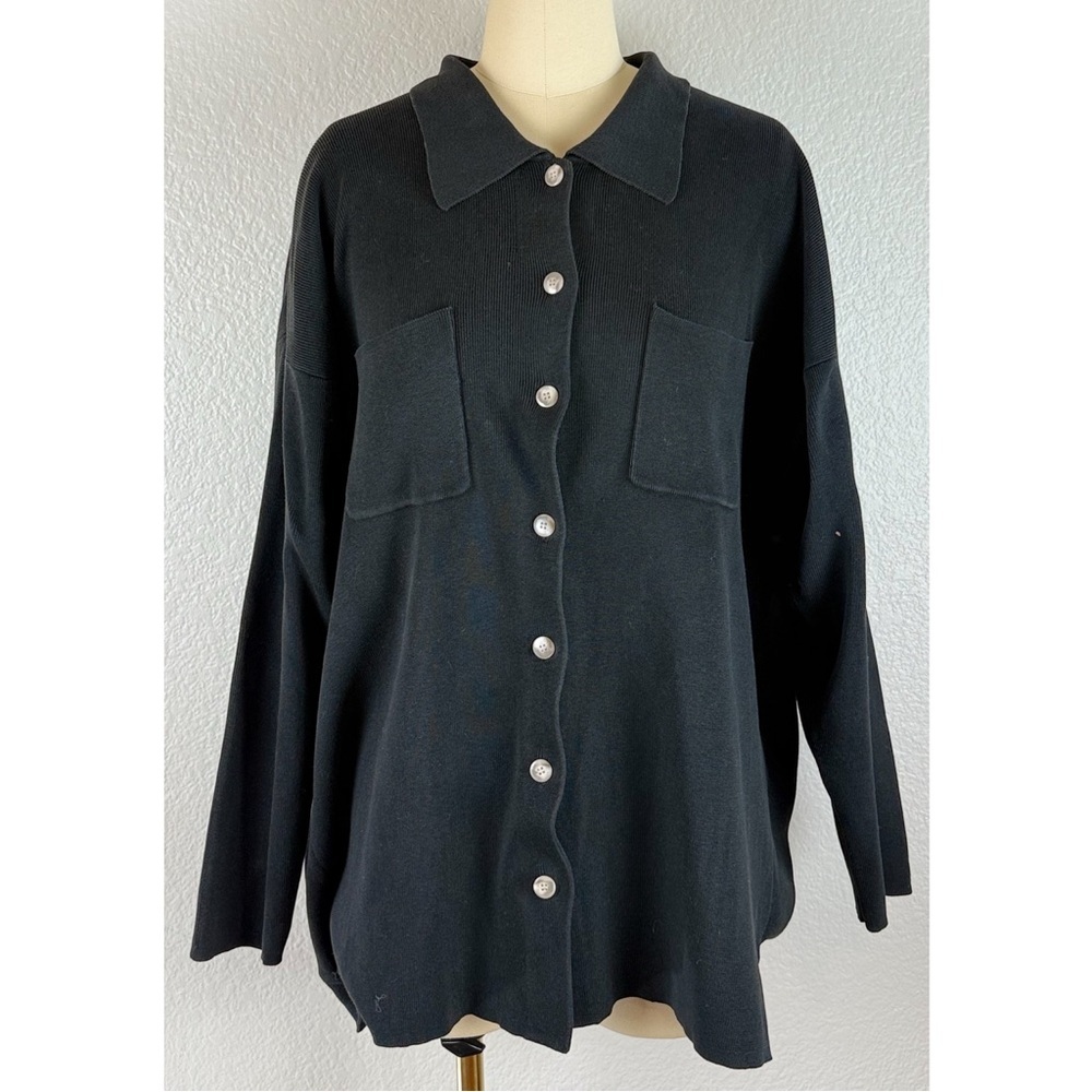 Eddie Bauer Women's 90s Black Collared Button Down Cardigan Sweater Preppy Large